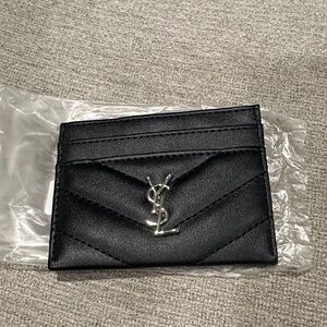 Black Leather Quilted Card Case with Silver Logo